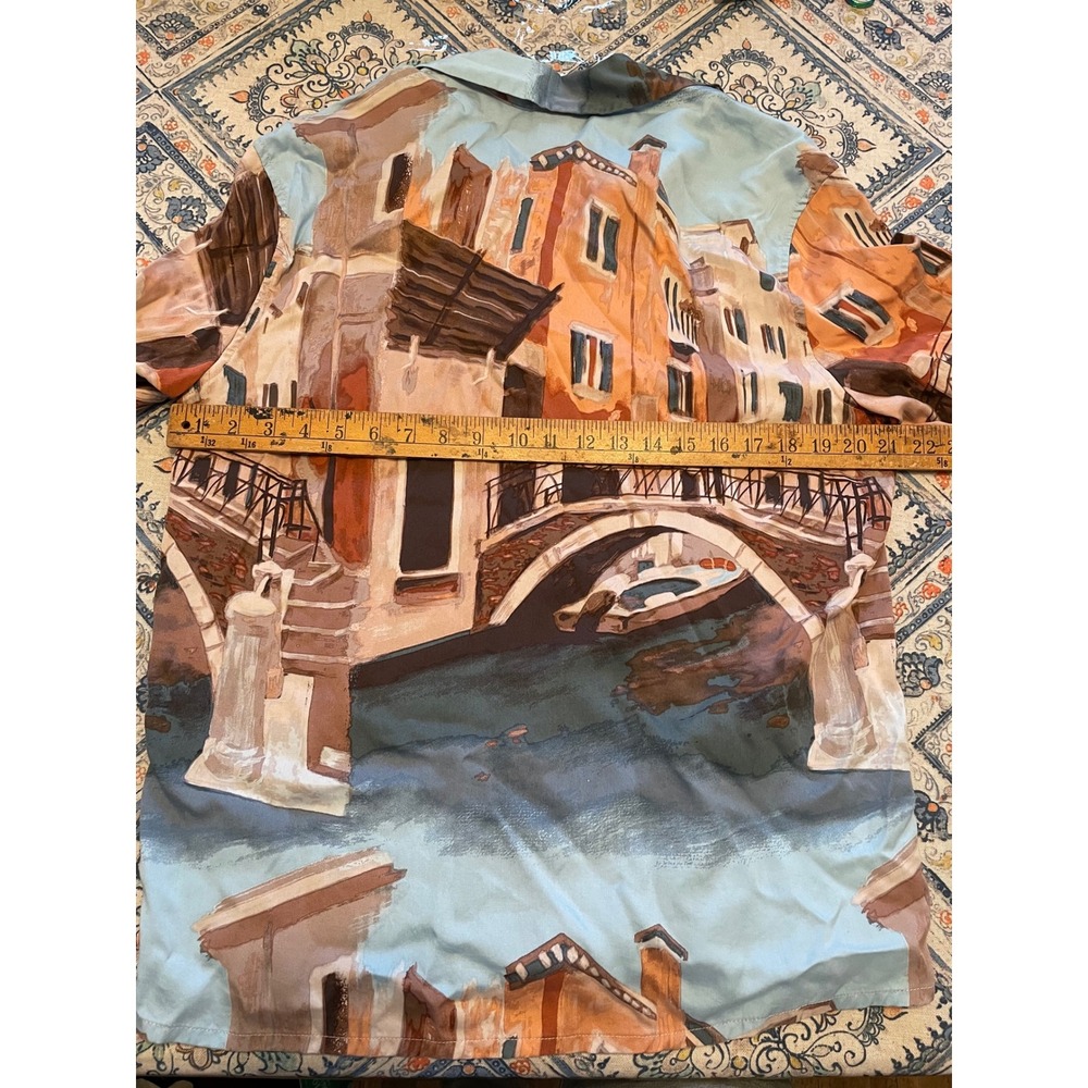 HM Mens Venice Canal Scenic Graphic Print Short Sleeve Button Up Shirt Medium - Picture 3 of 3